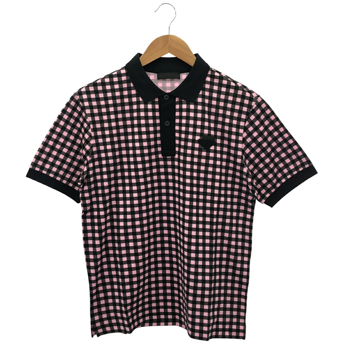 PRADA Pink Gingham Triangle Logo Polo UJM730 Size M