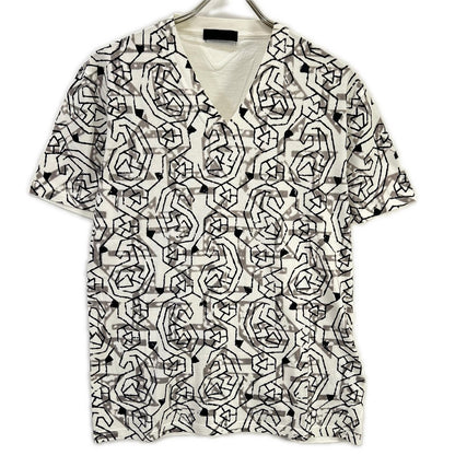 PRADA White All-Over Triangle Logo V-Neck T-Shirt Size S