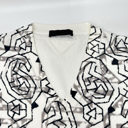 PRADA White All-Over Triangle Logo V-Neck T-Shirt Size S