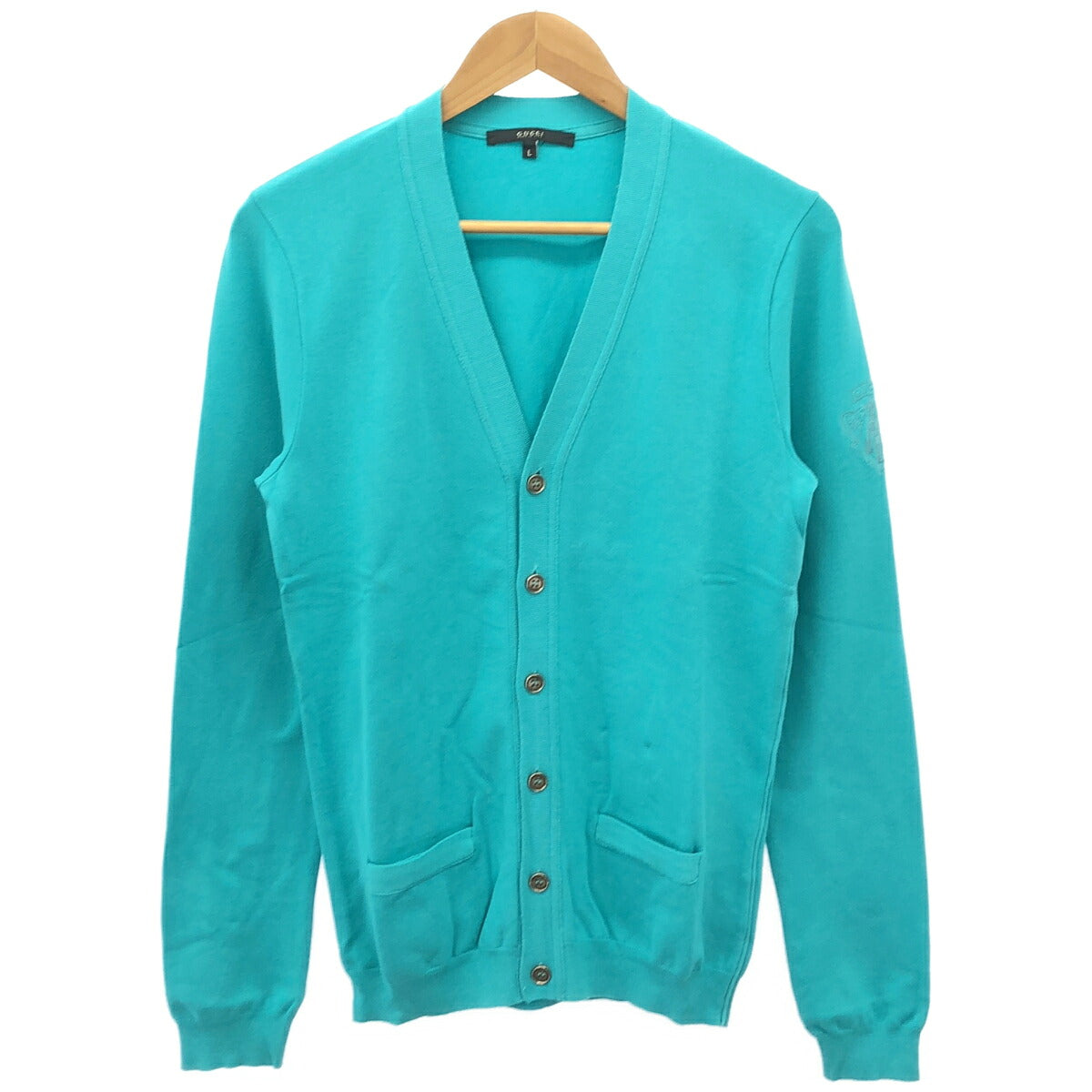GUCCI Blue Crest Logo Cotton Knit Cardigan 216268 Size L