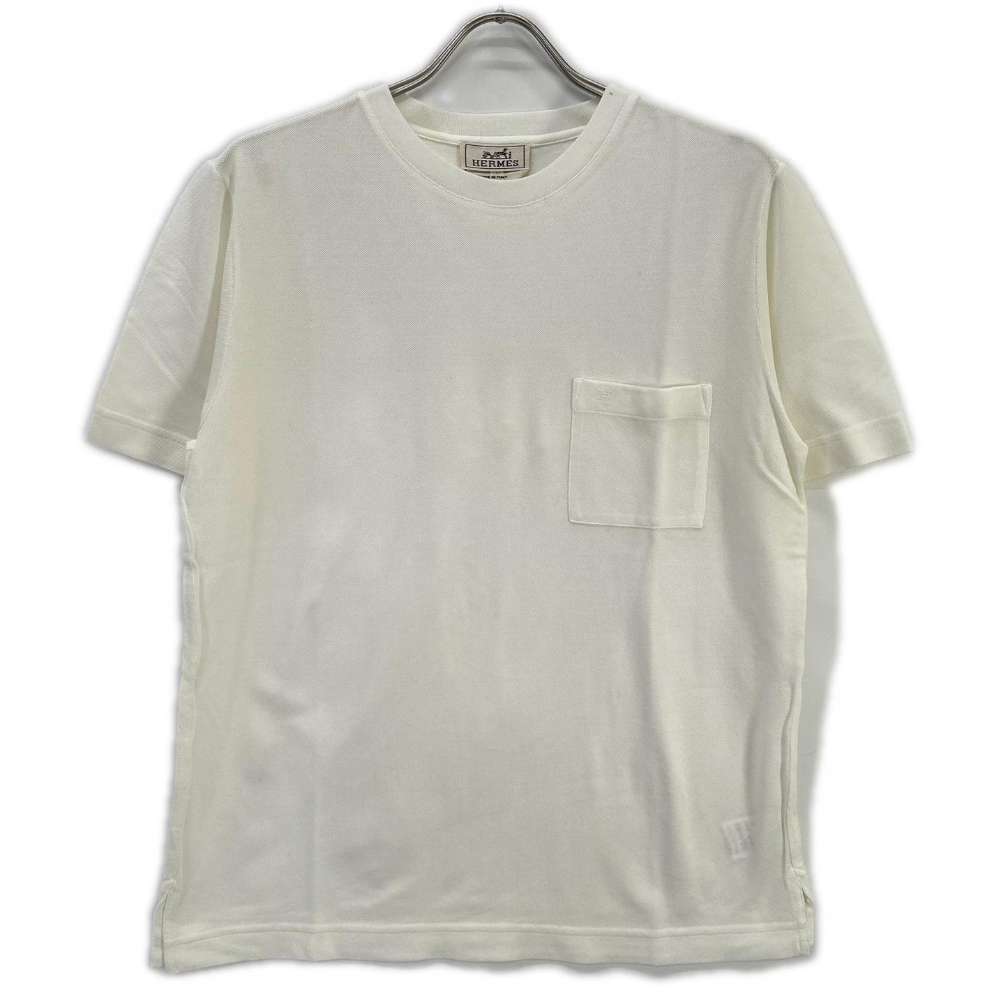 HERMES White H Embroidery Pocket Pique T-Shirt Size S