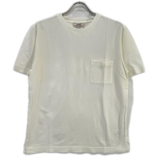 HERMES White H Embroidery Pocket Pique T-Shirt Size S