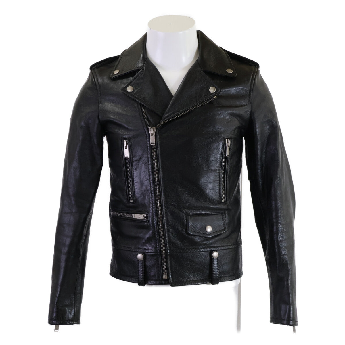 SAINT LAURENT PARIS Calfskin Double Jacket Black Size 44