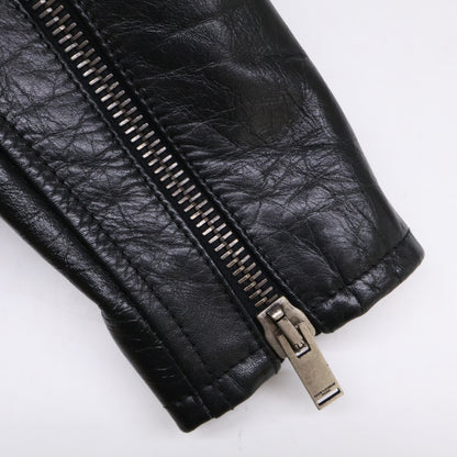 SAINT LAURENT PARIS Calfskin Double Jacket Black Size 44