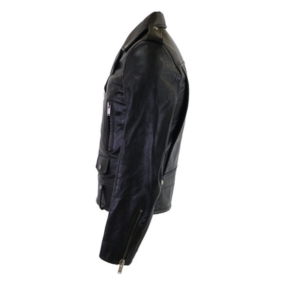 SAINT LAURENT PARIS Calfskin Double Jacket Black Size 44