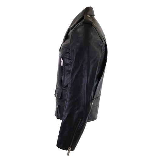 SAINT LAURENT PARIS Calfskin Double Jacket Black Size 44