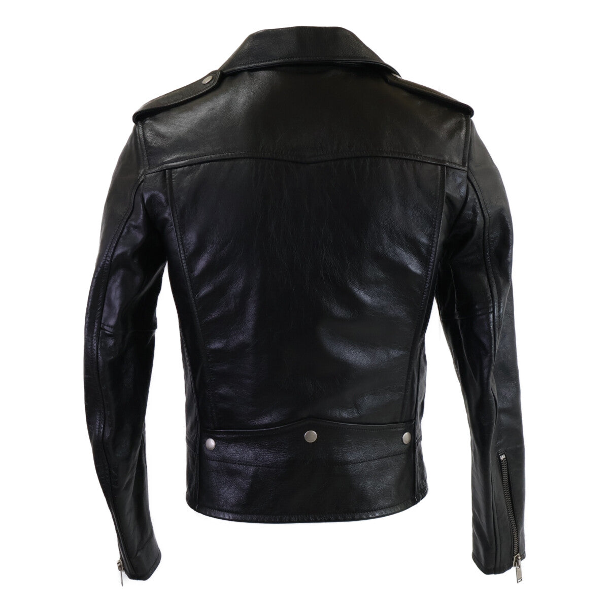 SAINT LAURENT PARIS Calfskin Double Jacket Black Size 44