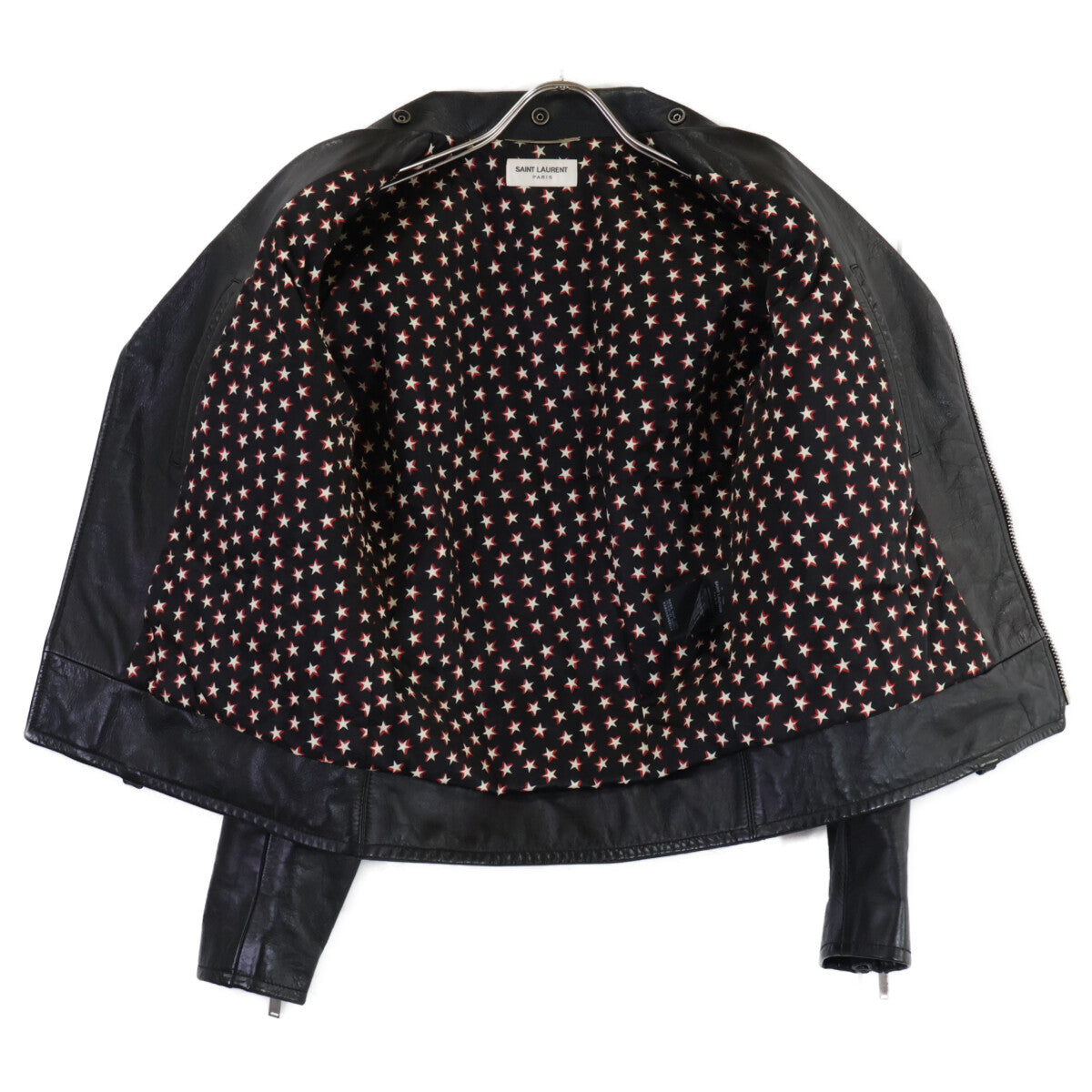 SAINT LAURENT PARIS Calfskin Double Jacket Black Size 44
