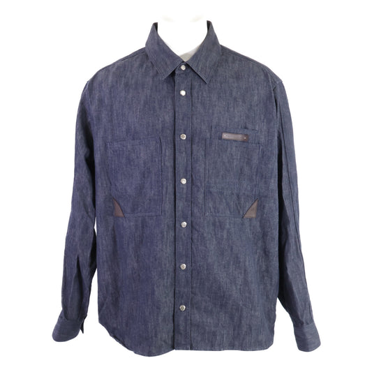 Berluti Leather Trim Denim Shirt Indigo Size R41