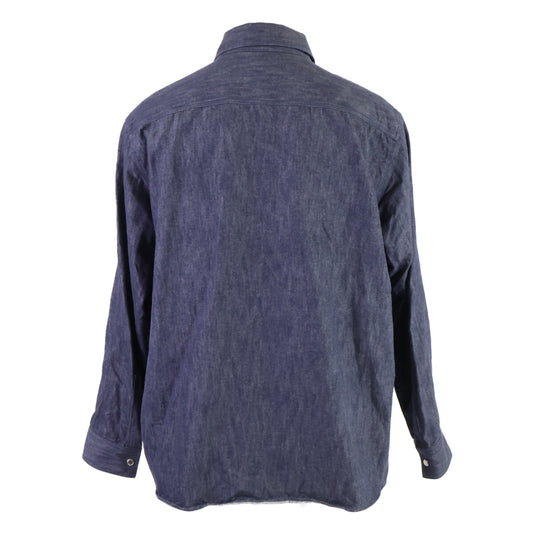 Berluti Leather Trim Denim Shirt Indigo Size R41