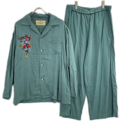 Tsurusha Dragon Embroidered Rayon Pajama Set Green Suit Size L
