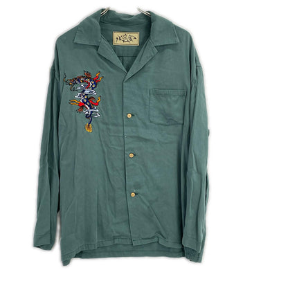 Tsurusha Dragon Embroidered Rayon Pajama Set Green Suit Size L
