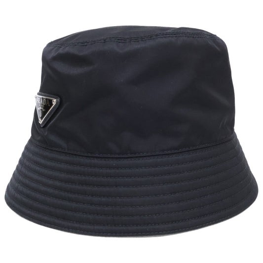 PRADA 2022 Re-Nylon Triangle Logo Bucket Hat Black Size M