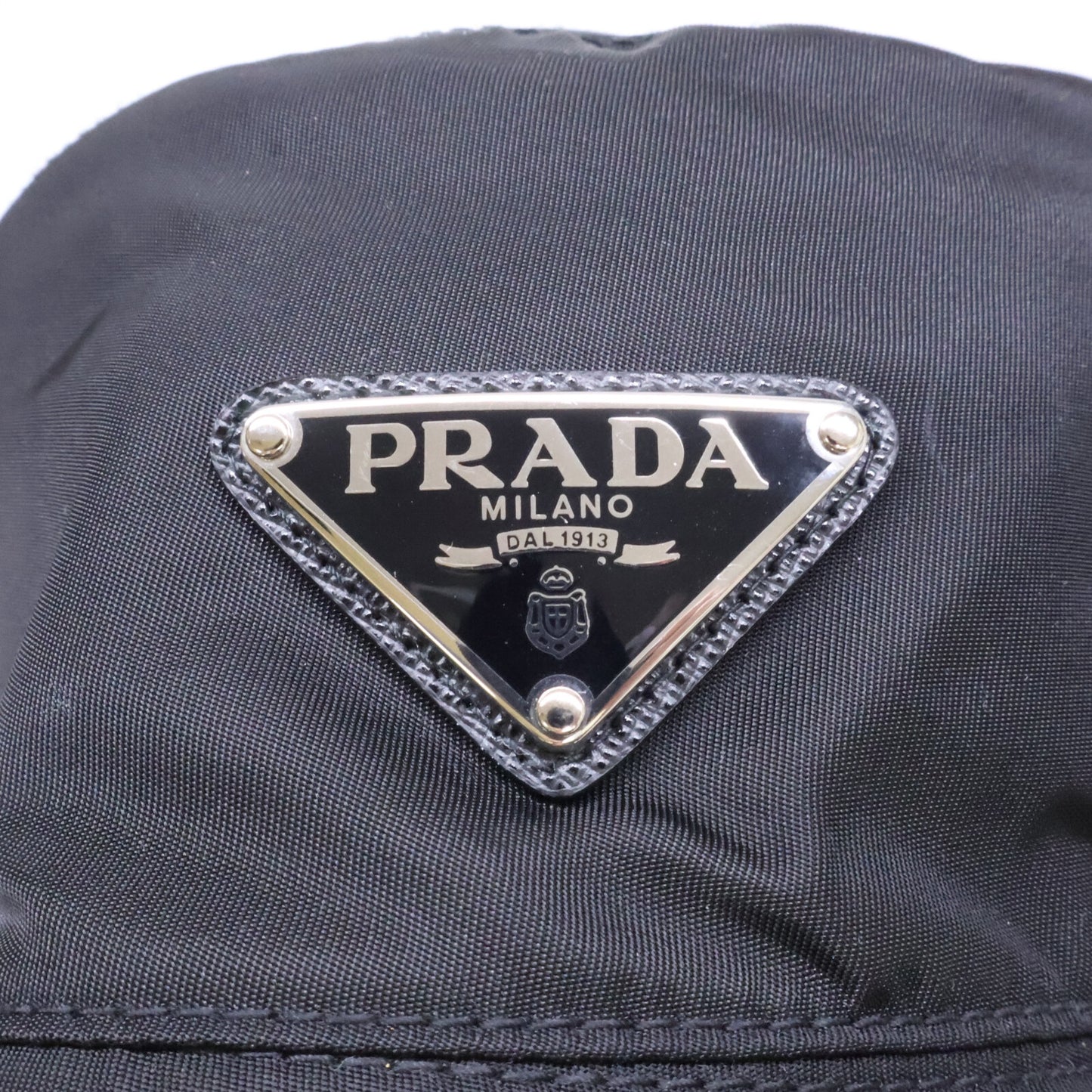 PRADA 2022 Re-Nylon Triangle Logo Bucket Hat Black Size M