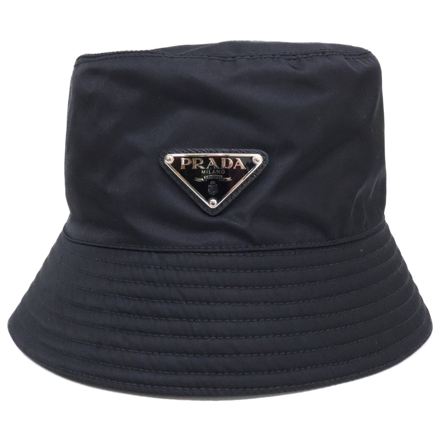 PRADA 2022 Re-Nylon Triangle Logo Bucket Hat Black Size M