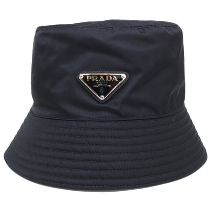 PRADA 2022 Re-Nylon Triangle Logo Bucket Hat Black Size M