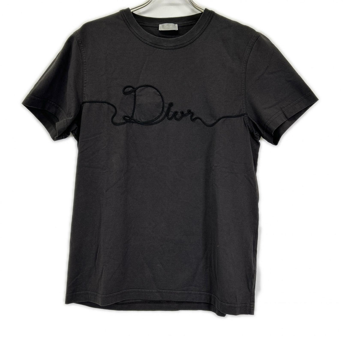 DIOR Ribbon Detail Crewneck T-Shirt Charcoal Size L