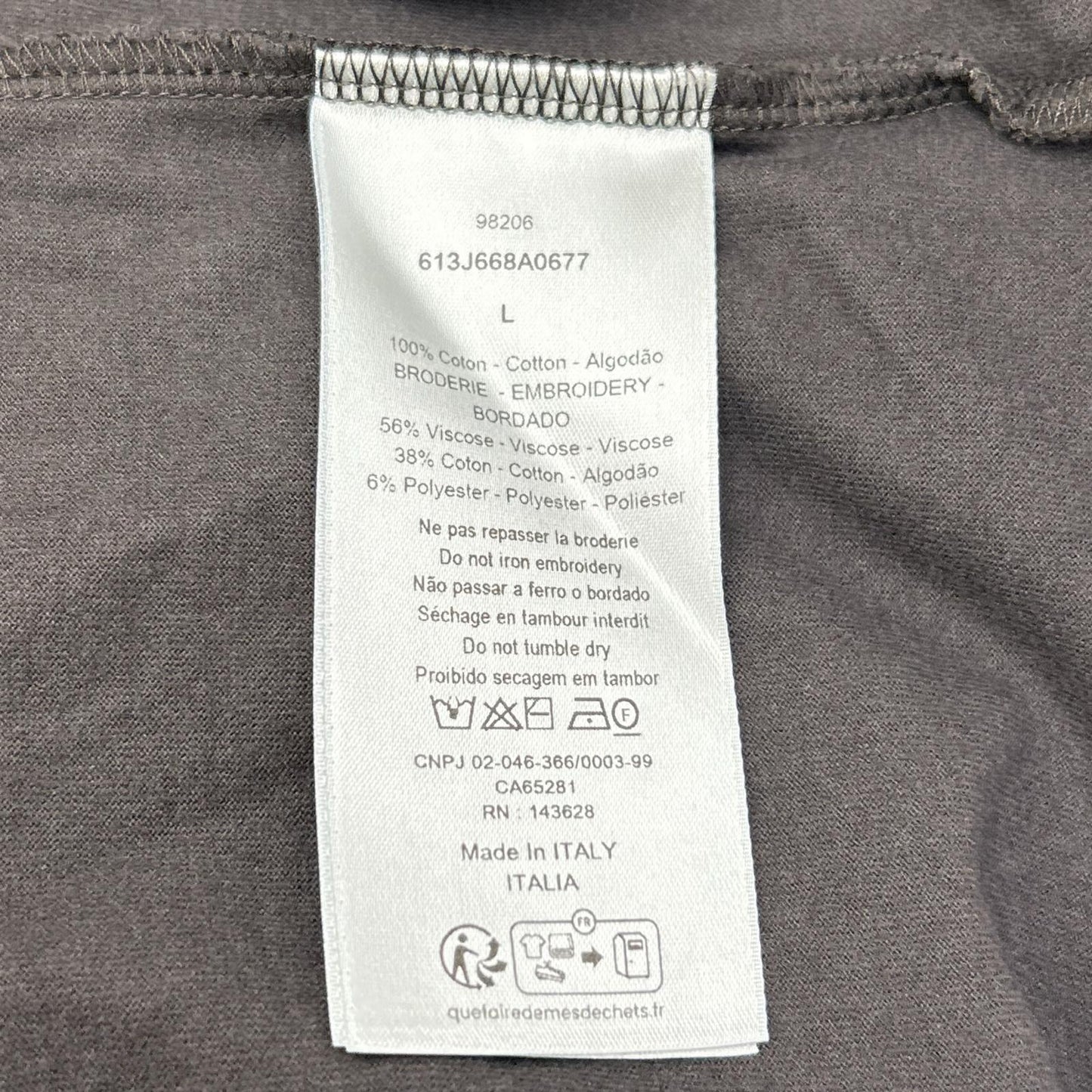 DIOR Ribbon Detail Crewneck T-Shirt Charcoal Size L