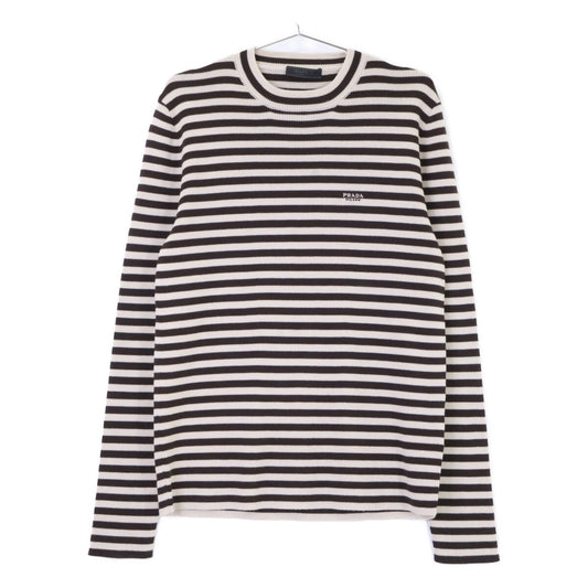 PRADA Brown/Beige Border Logo Wool Sweater Size 50
