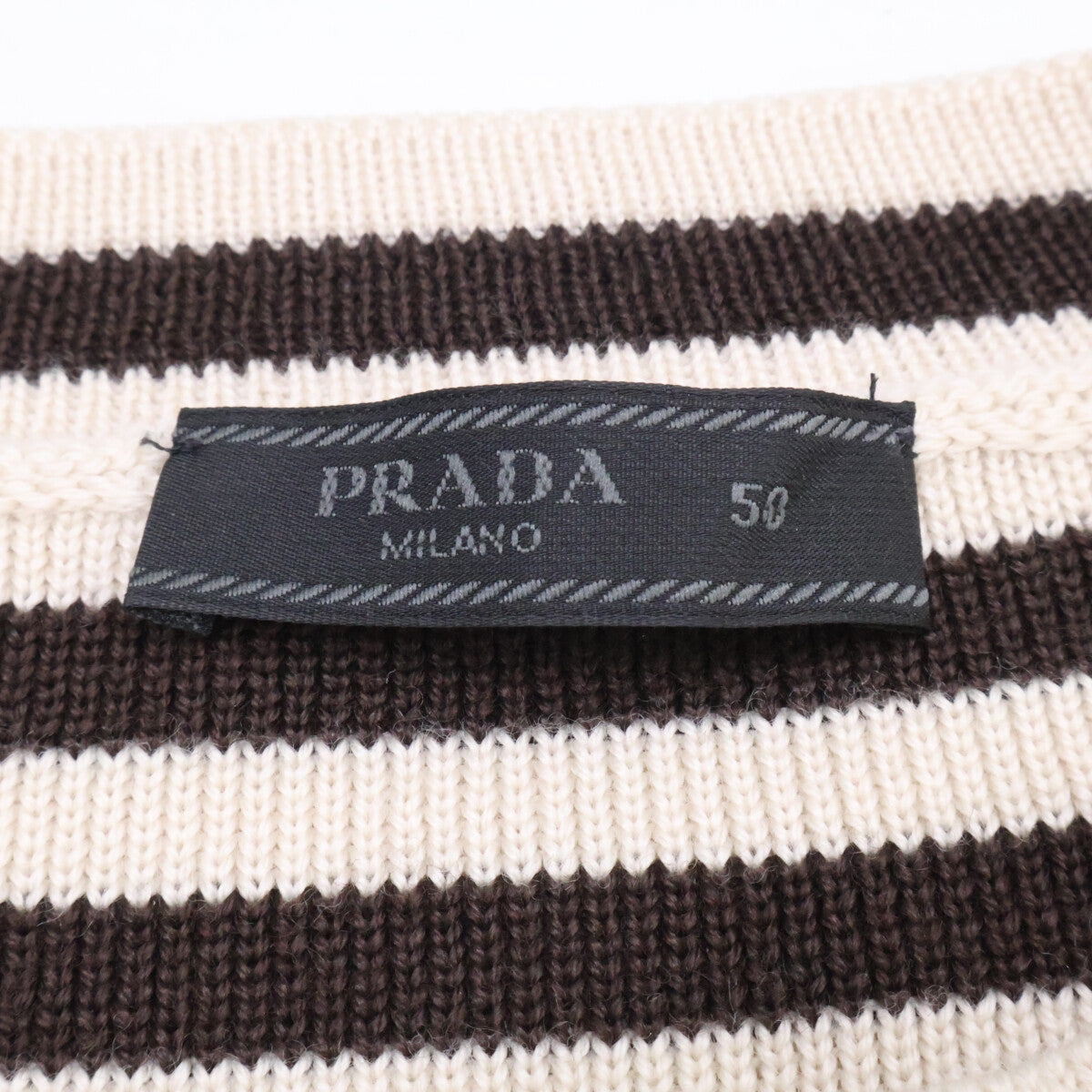 PRADA Brown/Beige Border Logo Wool Sweater Size 50