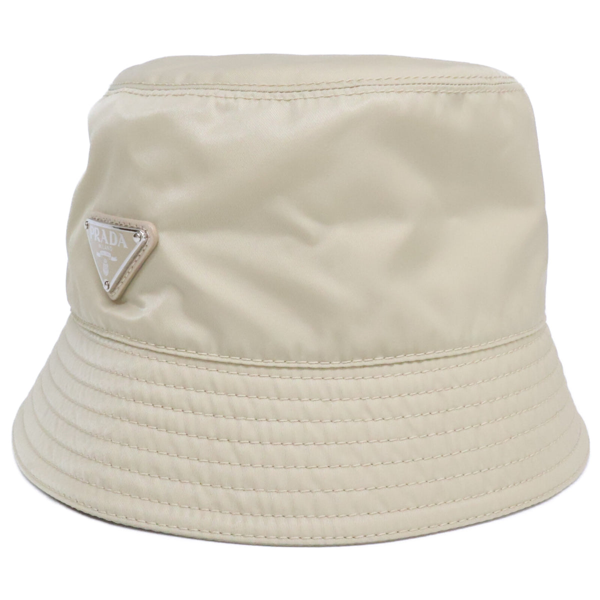 PRADA Triangle Logo Nylon Bucket Hat Beige Size M