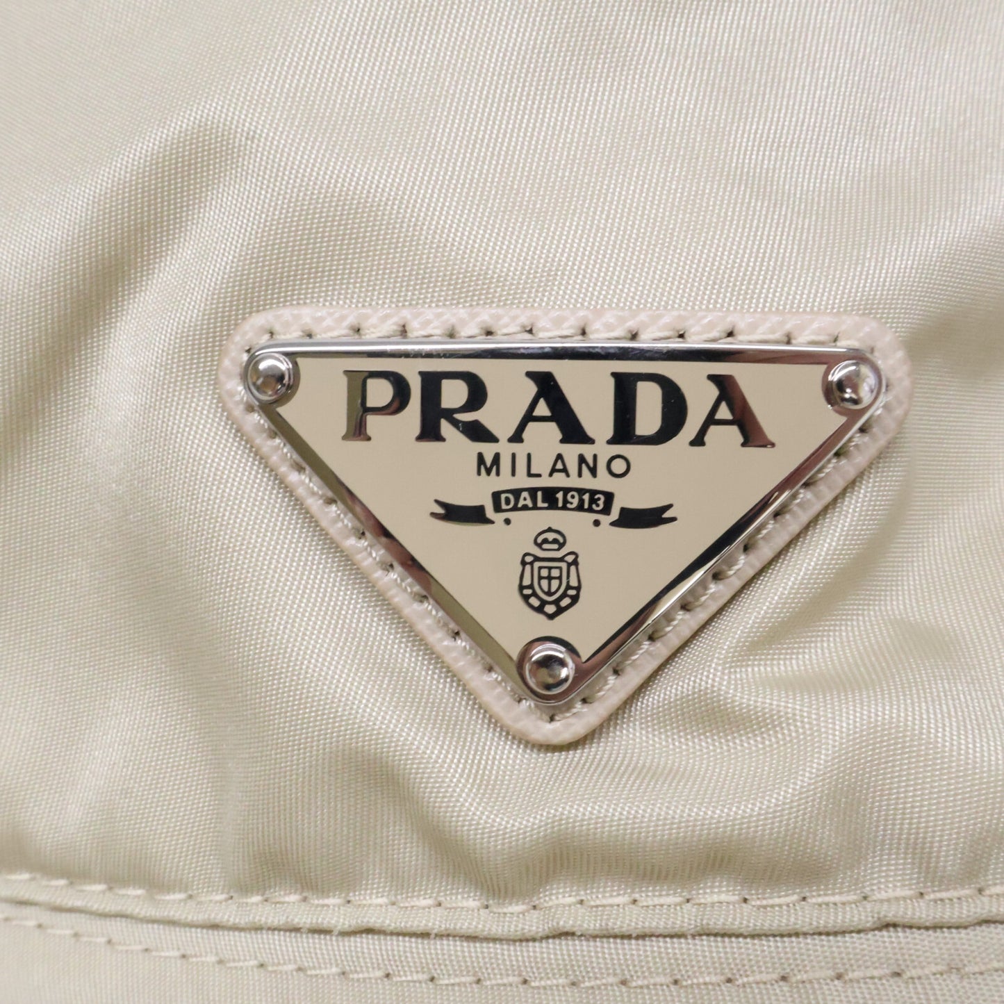 PRADA Triangle Logo Nylon Bucket Hat Beige Size M