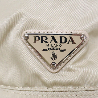 PRADA Triangle Logo Nylon Bucket Hat Beige Size M