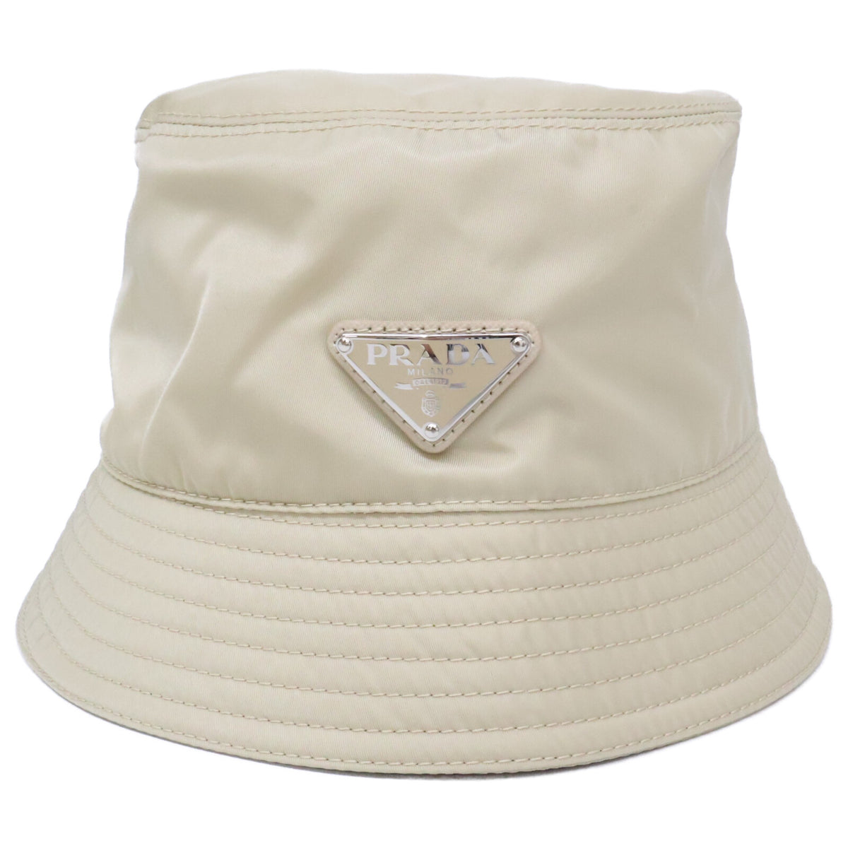 PRADA Triangle Logo Nylon Bucket Hat Beige Size M