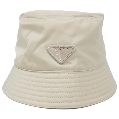 PRADA Triangle Logo Nylon Bucket Hat Beige Size M