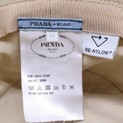 PRADA Triangle Logo Nylon Bucket Hat Beige Size M