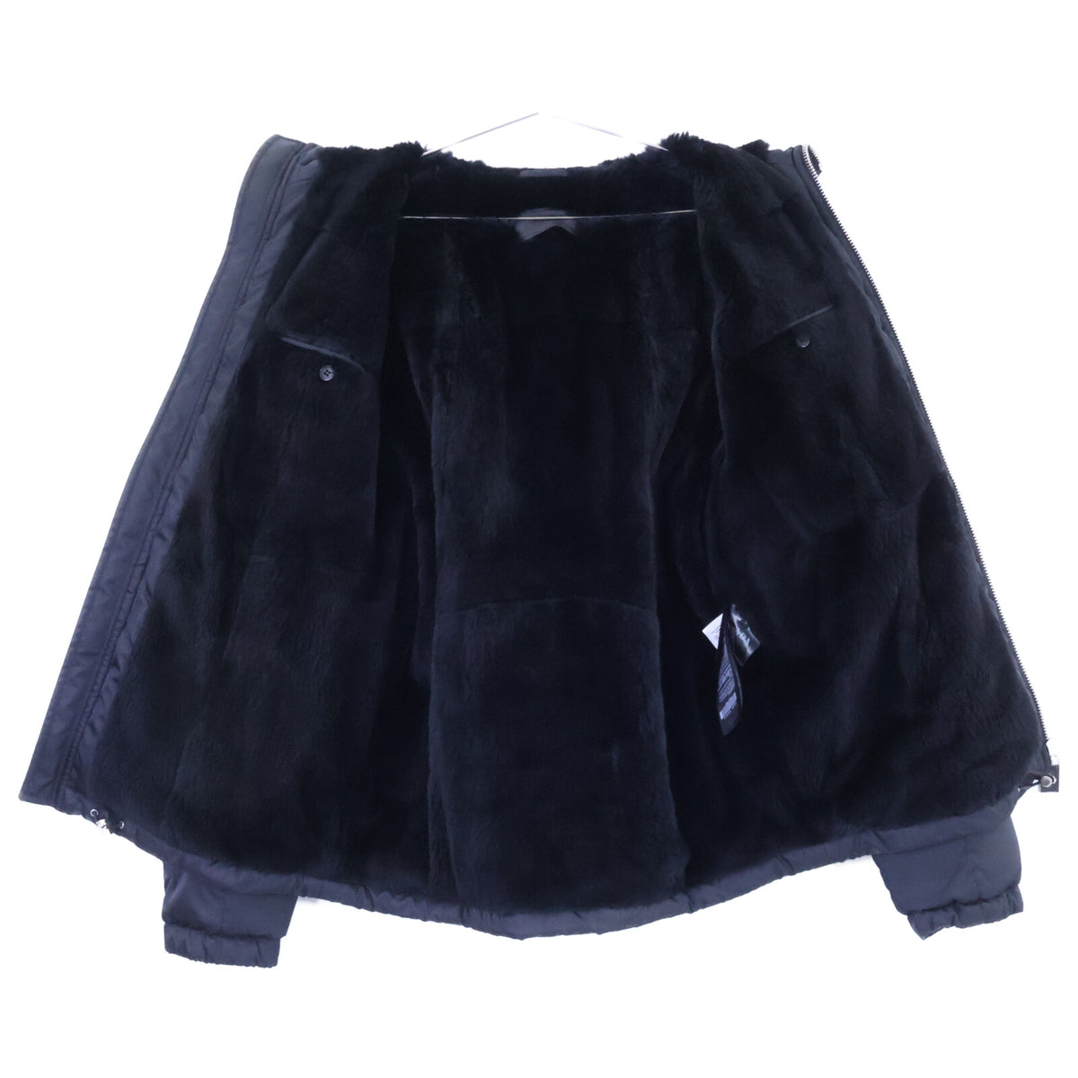 PRADA SGX176 Nutria Fur Lined Hooded Jacket Black Size S