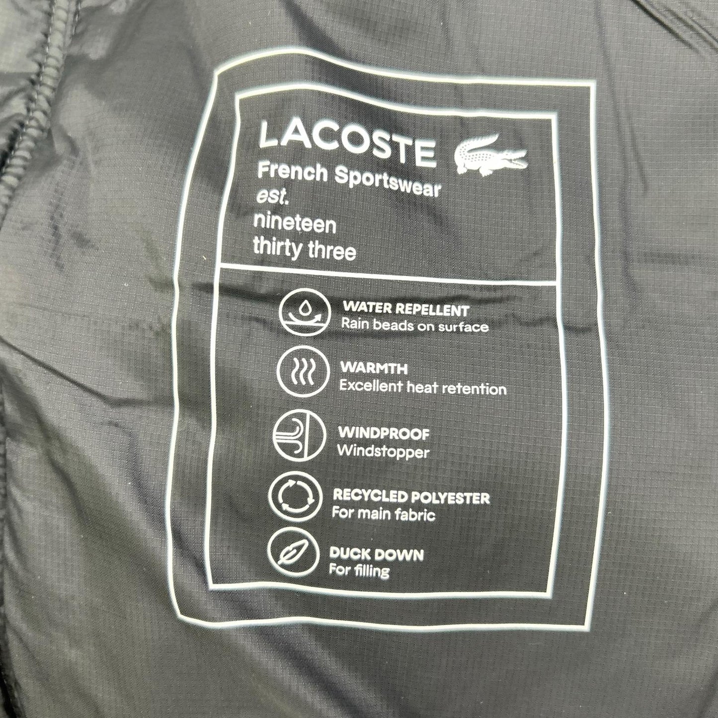 Lacoste BH2895 Black Backstitch Down Vest Size 48