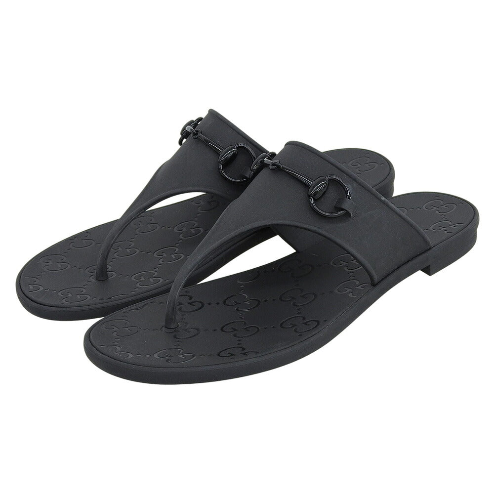 GUCCI GG Horsebit Rubber Sandals Black Size EU 40