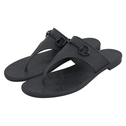 GUCCI GG Horsebit Rubber Sandals Black Size EU 40
