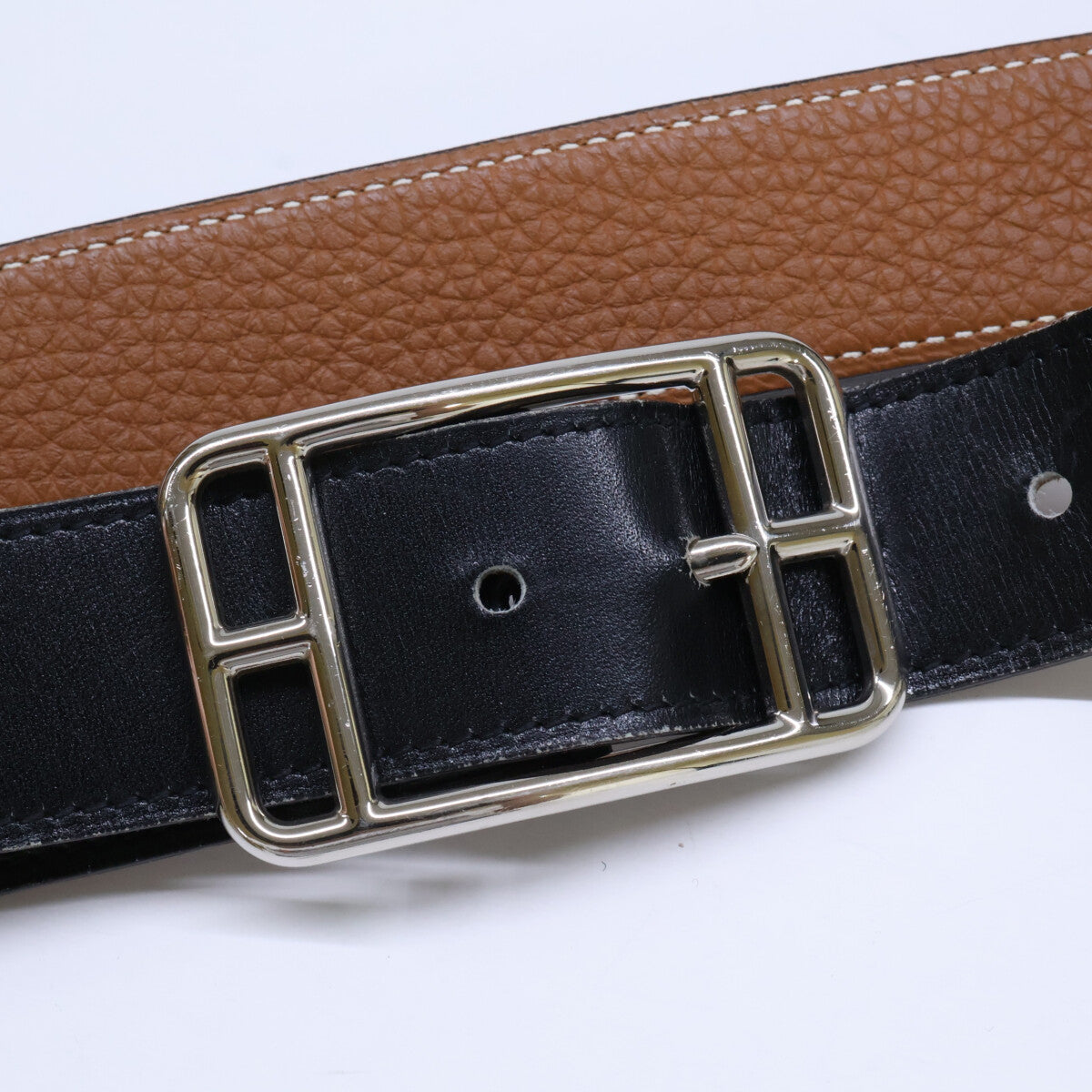 HERMES Cape Cod Reversible Leather Belt Black/Gold Size 95