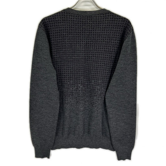 HERMES Wool Gradient Check V-Neck Sweater Gray Size L