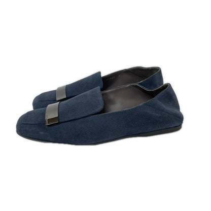 Sergio Rossi Square Toe Loafers Navy Size 5