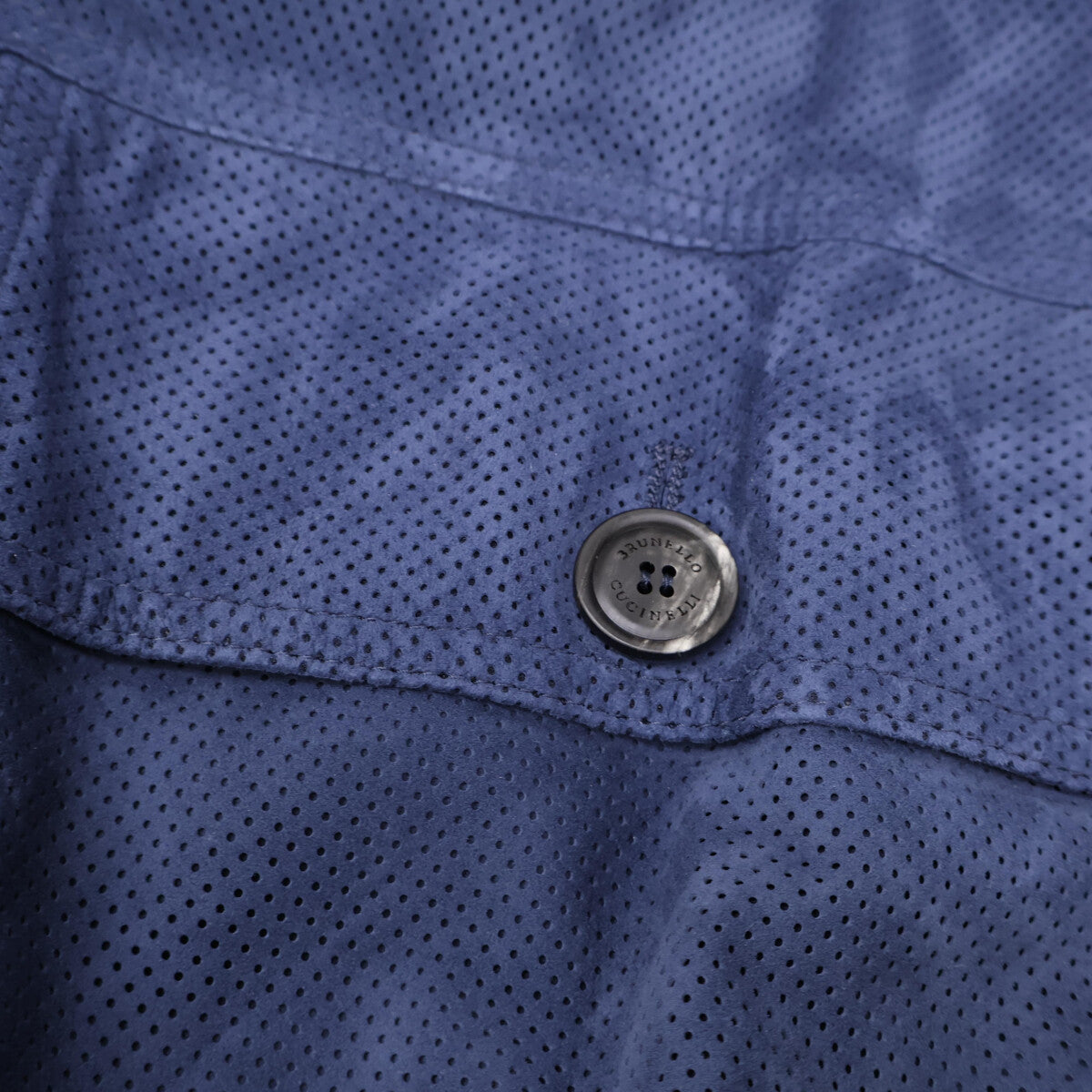 BRUNELLO CUCINELLI Perforated Leather Blouson Navy Size M