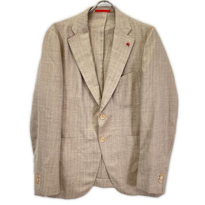 ISAIA Beige Wool Silk Linen Jacket Size 48