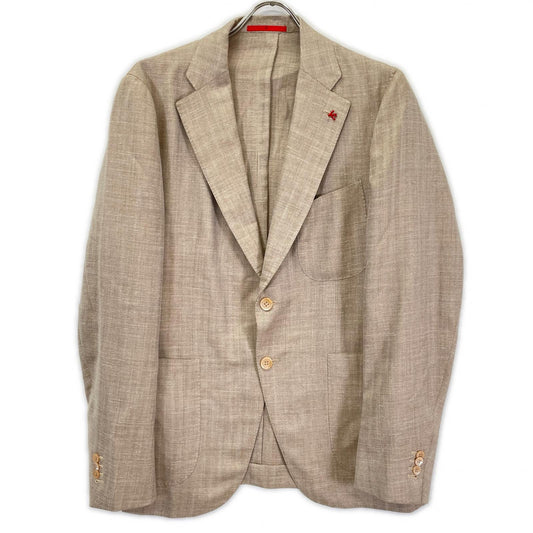 ISAIA Beige Wool Silk Linen Jacket Size 48