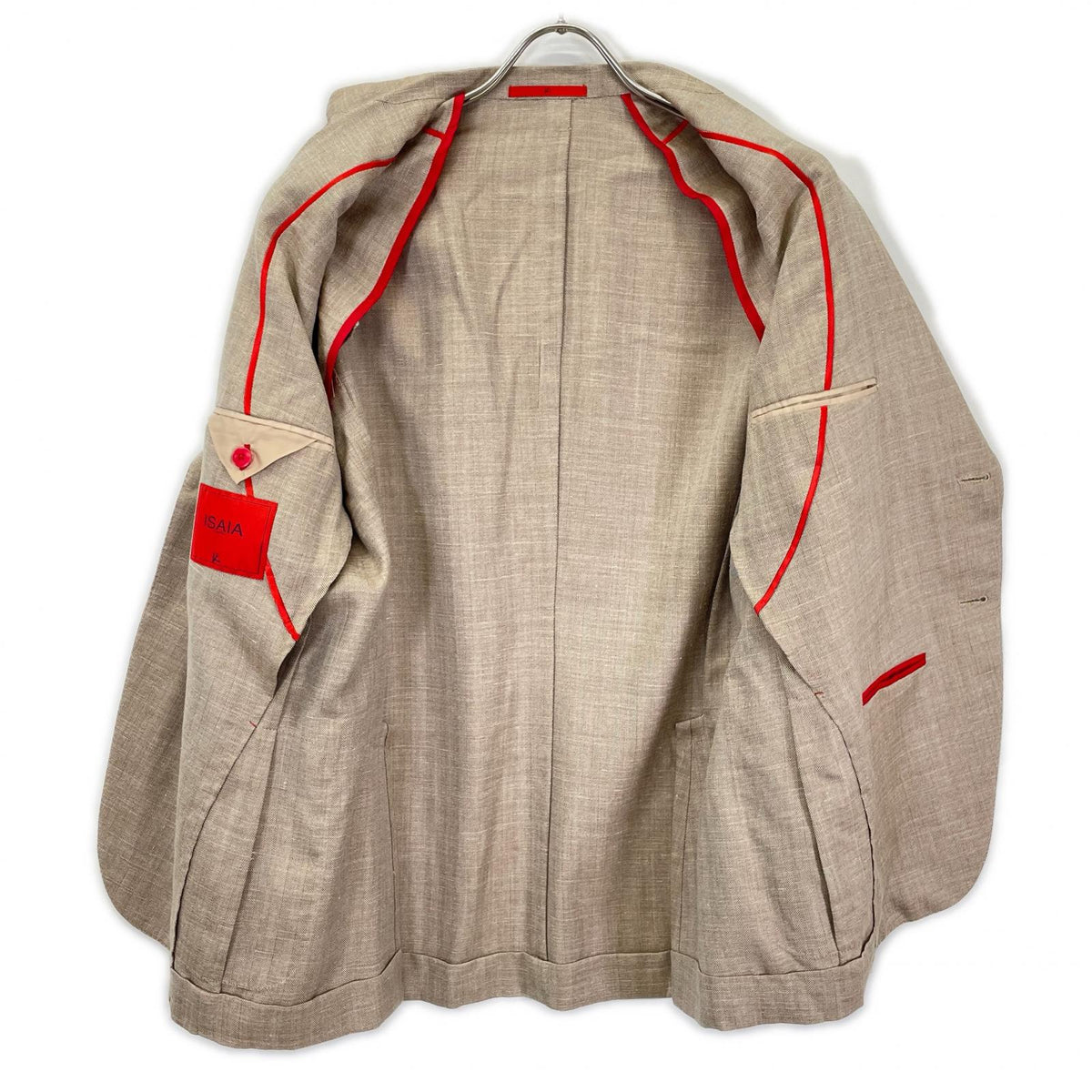 ISAIA Beige Wool Silk Linen Jacket Size 48