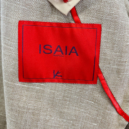ISAIA Beige Wool Silk Linen Jacket Size 48