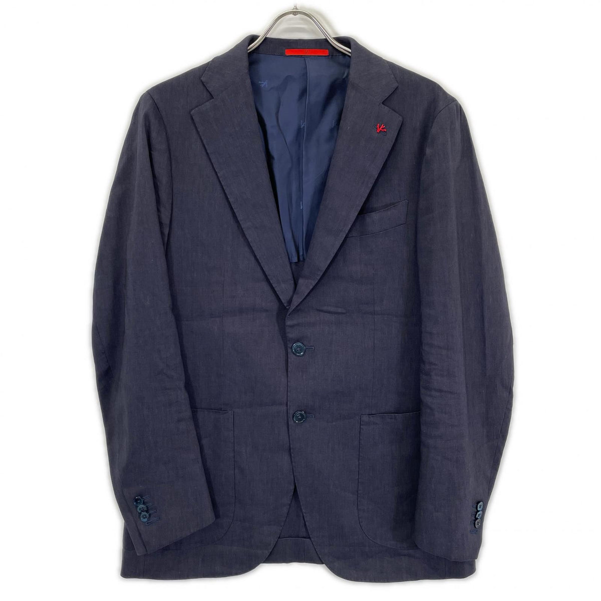 ISAIA Navy Wool Linen Single-Breasted Jacket Size 48