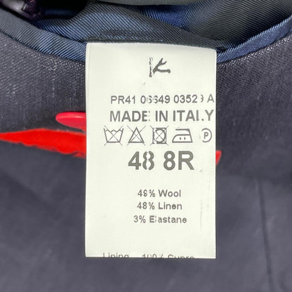 ISAIA Navy Wool Linen Single-Breasted Jacket Size 48