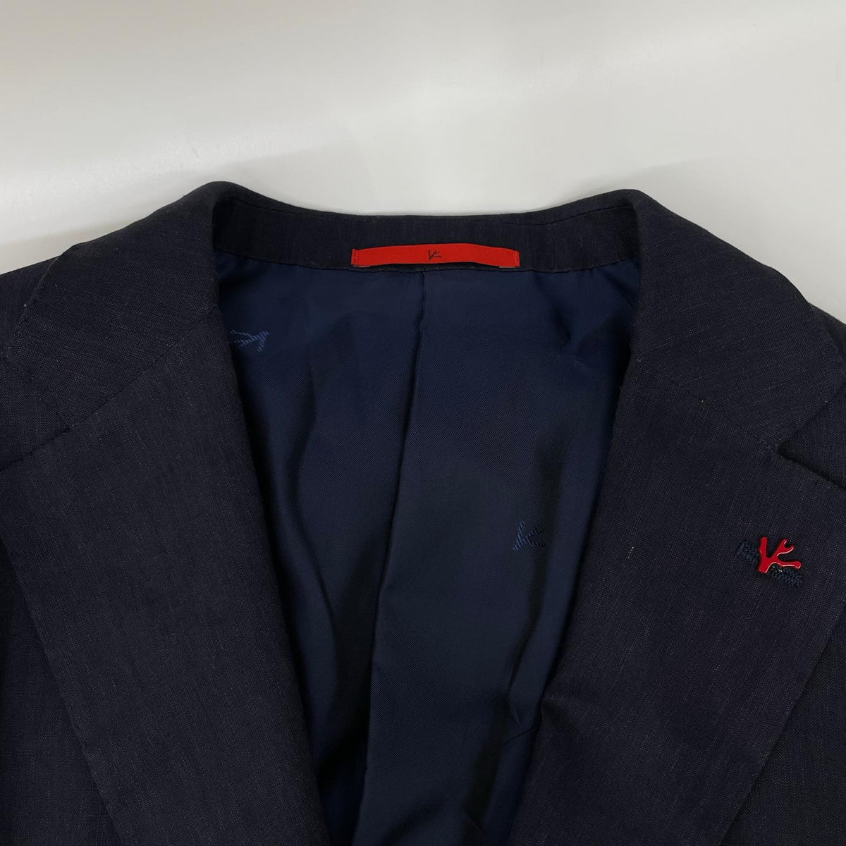 ISAIA Navy Wool Linen Single-Breasted Jacket Size 48