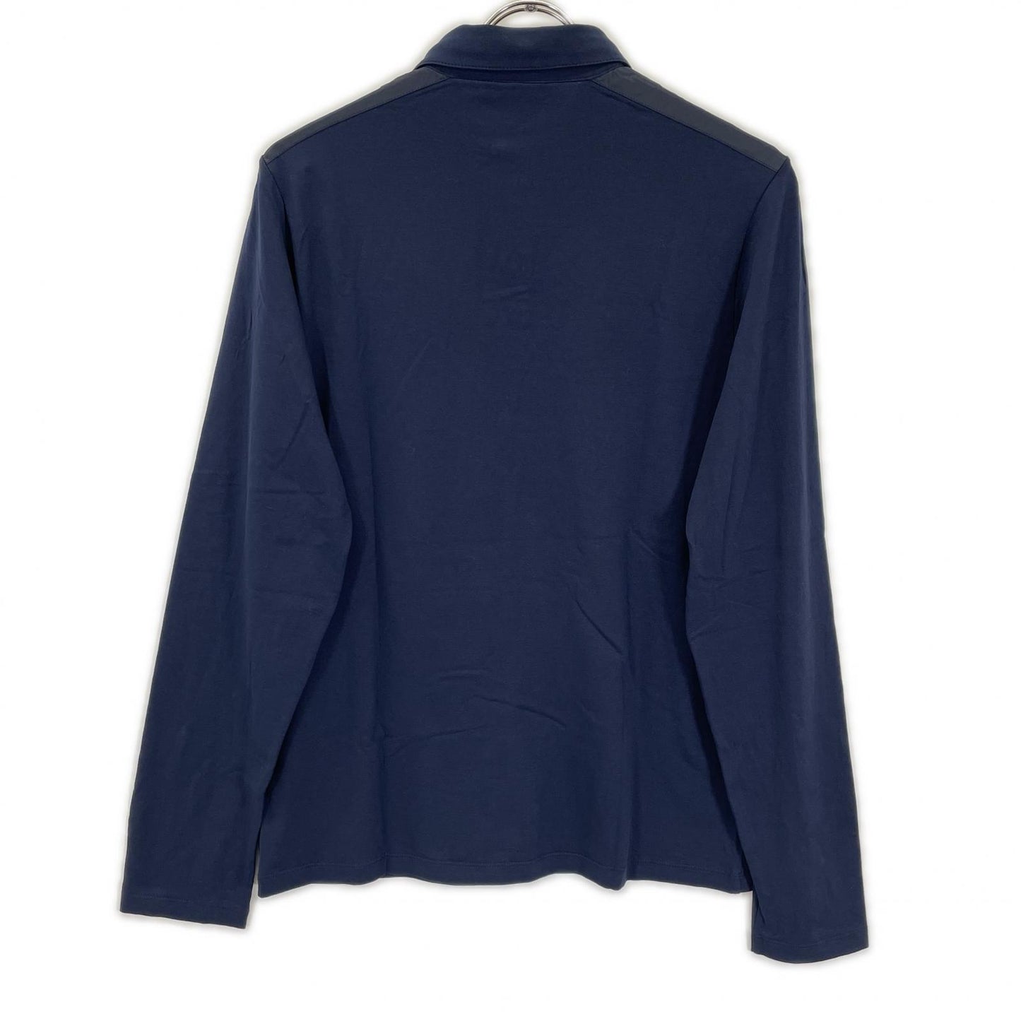 PRADA Navy Rubber Logo Hybrid Long Sleeve Polo Shirt Size S