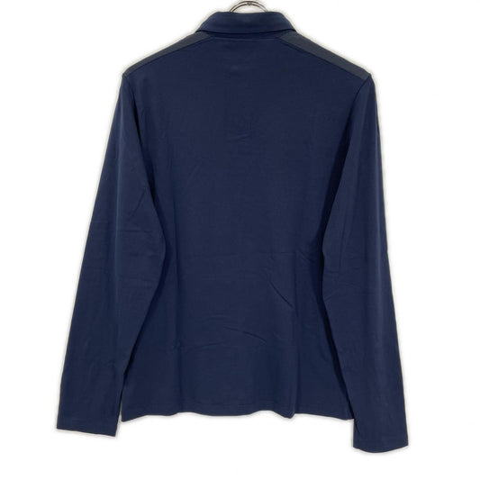PRADA Navy Rubber Logo Hybrid Long Sleeve Polo Shirt Size S