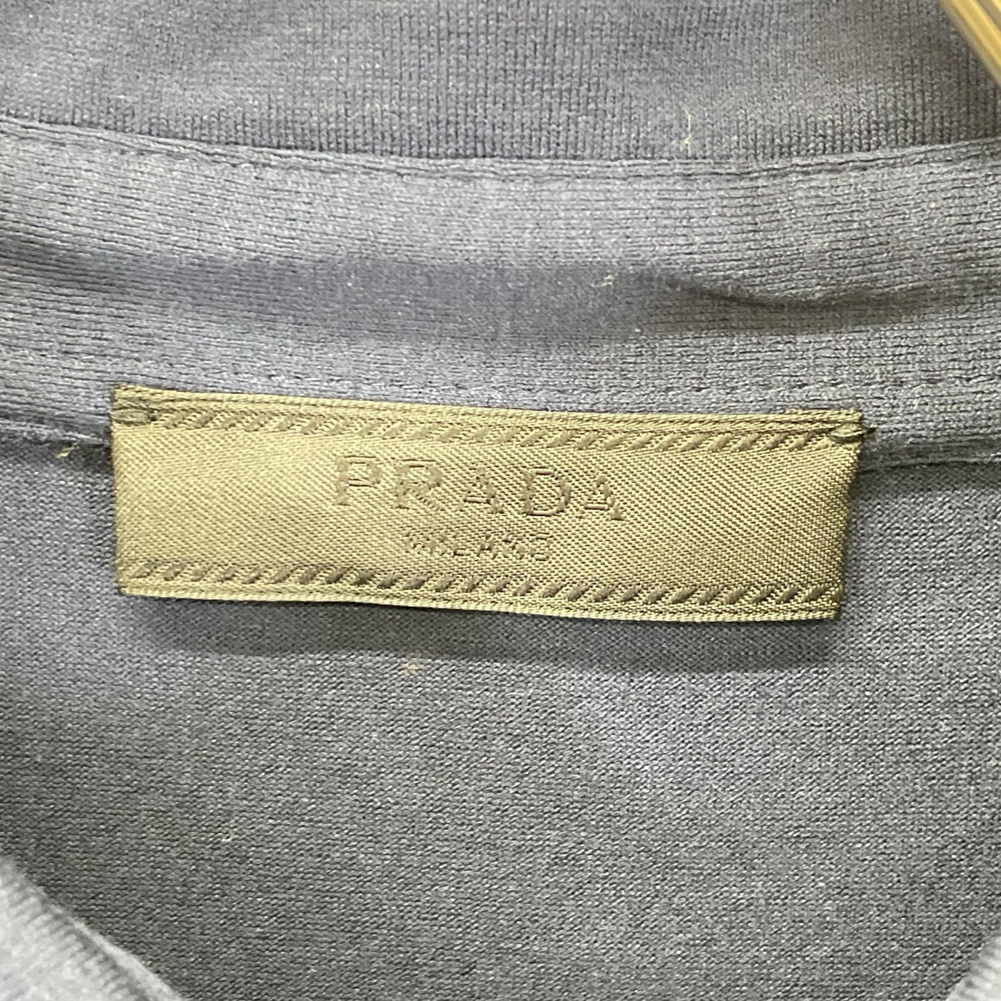 PRADA Navy Rubber Logo Hybrid Long Sleeve Polo Shirt Size S