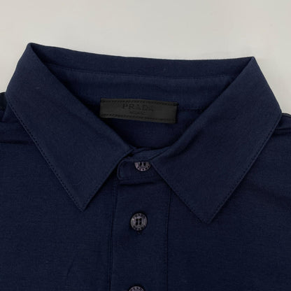 PRADA Navy Rubber Logo Hybrid Long Sleeve Polo Shirt Size S