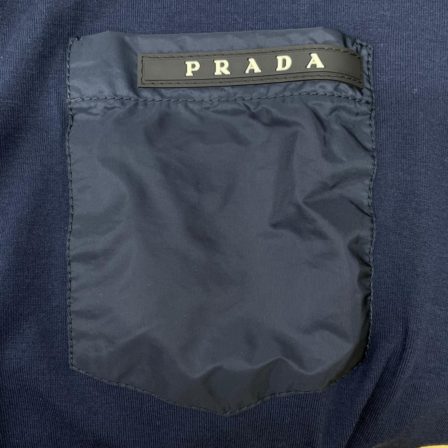 PRADA Navy Rubber Logo Hybrid Long Sleeve Polo Shirt Size S